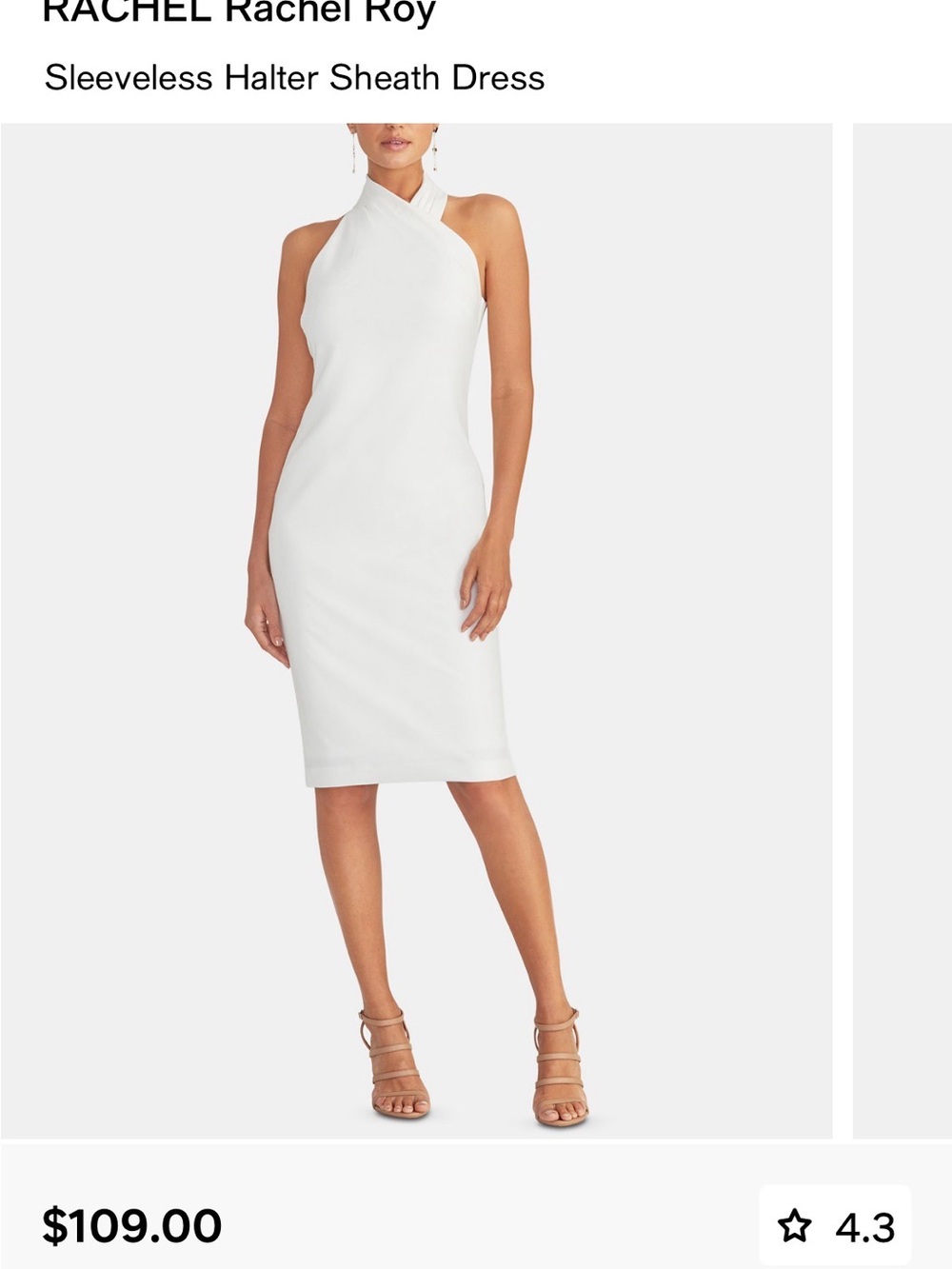 RACHEL Rachel Roy White Sleeveless Halter Sheath Dress